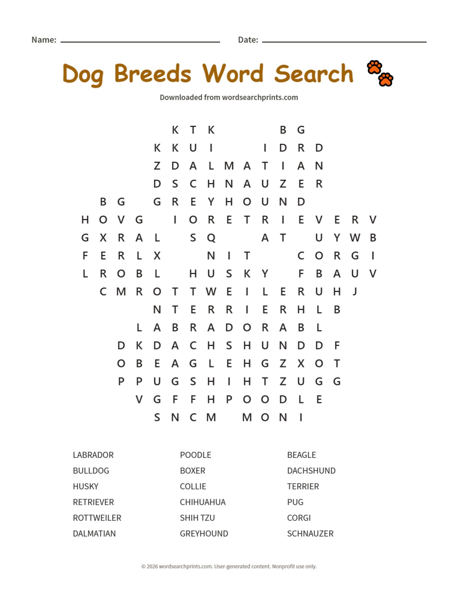 Dog Breeds Word Search