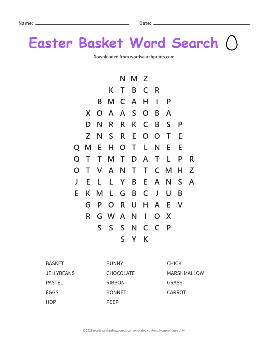 Easter Basket Word Search printable worksheet preview