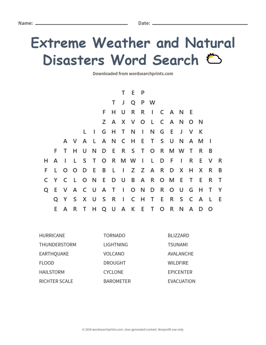 Extreme Weather and Natural Disasters Word Search