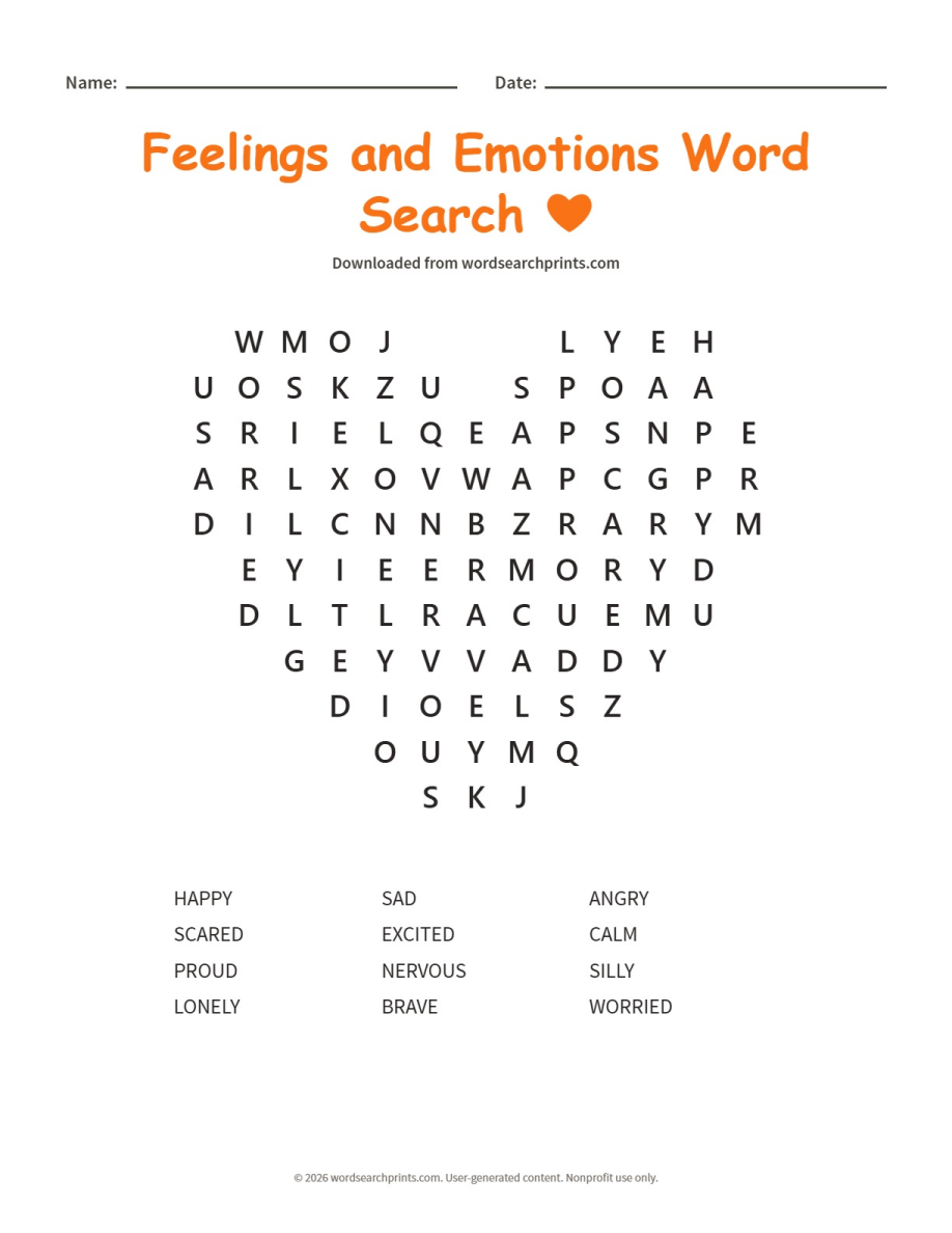 Feelings and Emotions Word Search