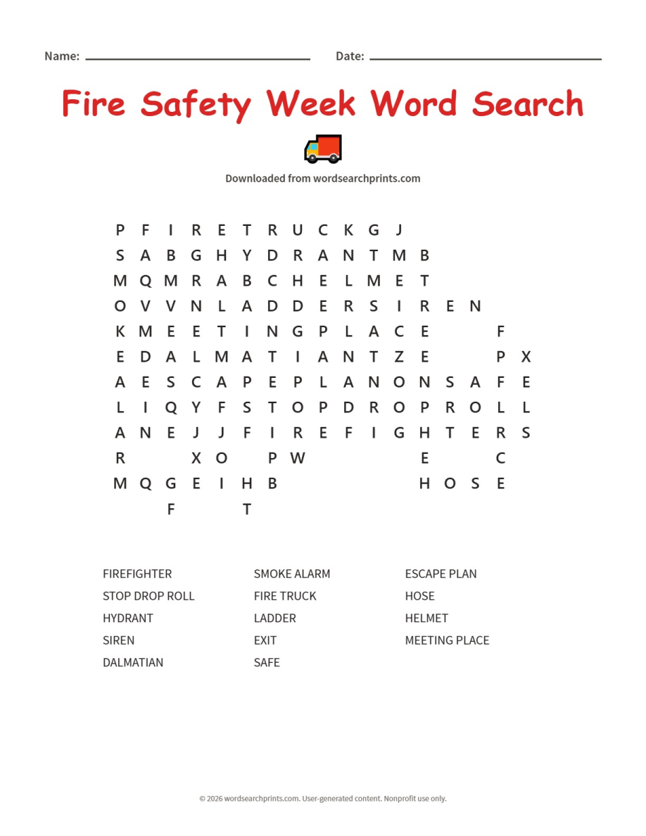 Fire Safety Week Word Search