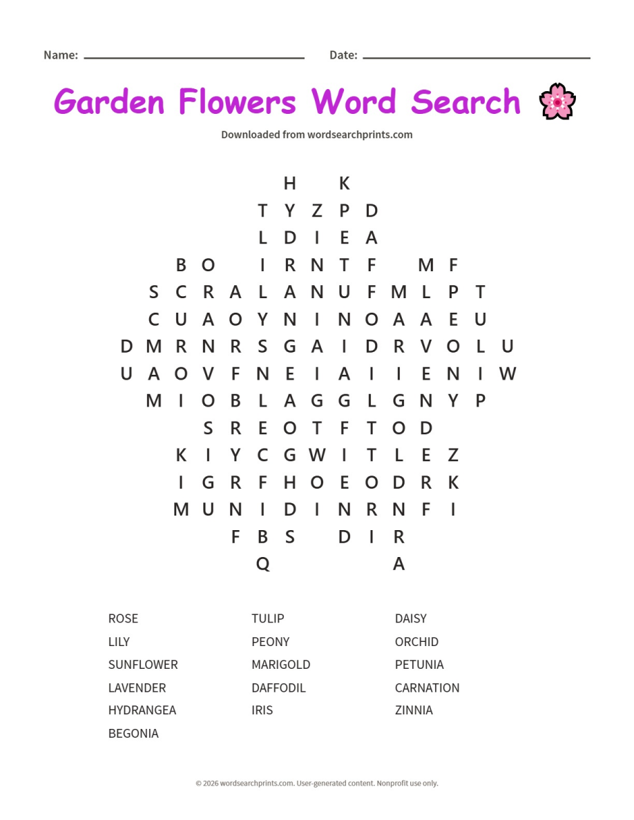 Garden Flowers Word Search