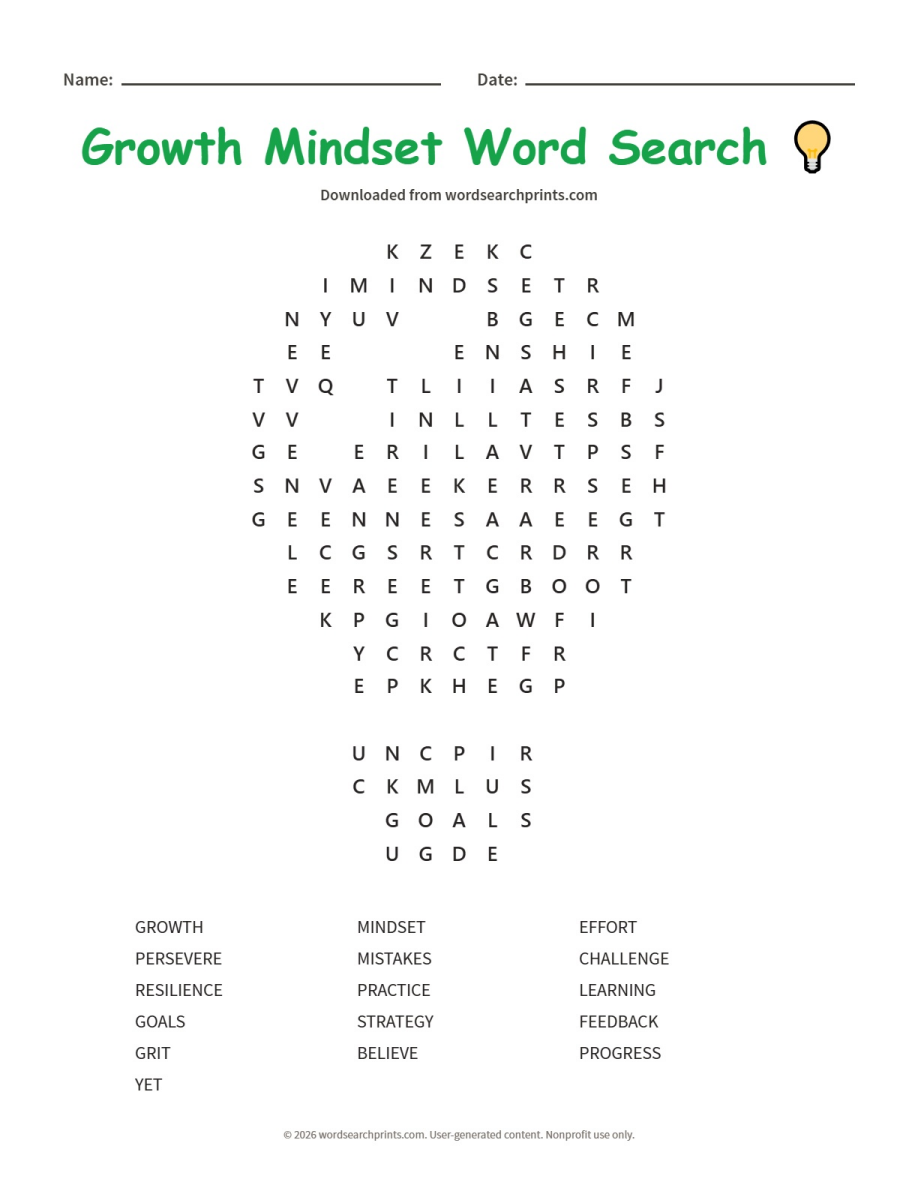 Growth Mindset Word Search