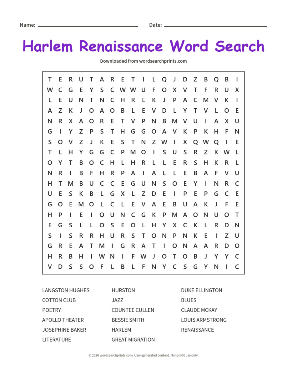 Harlem Renaissance Word Search