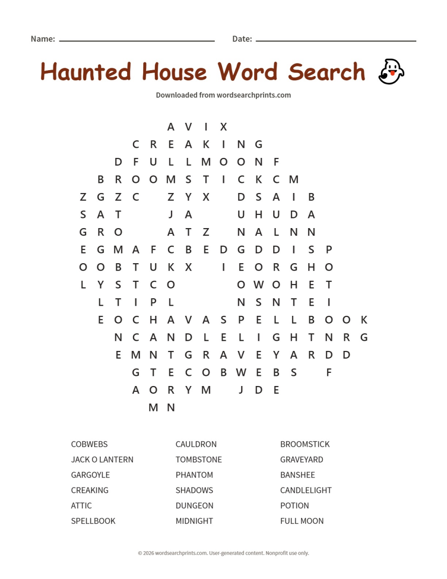 Haunted House Word Search printable worksheet preview