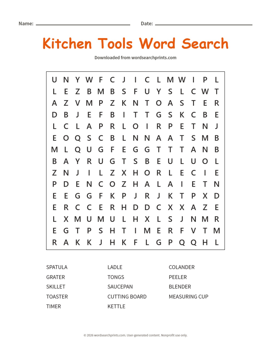 Kitchen Tools Word Search