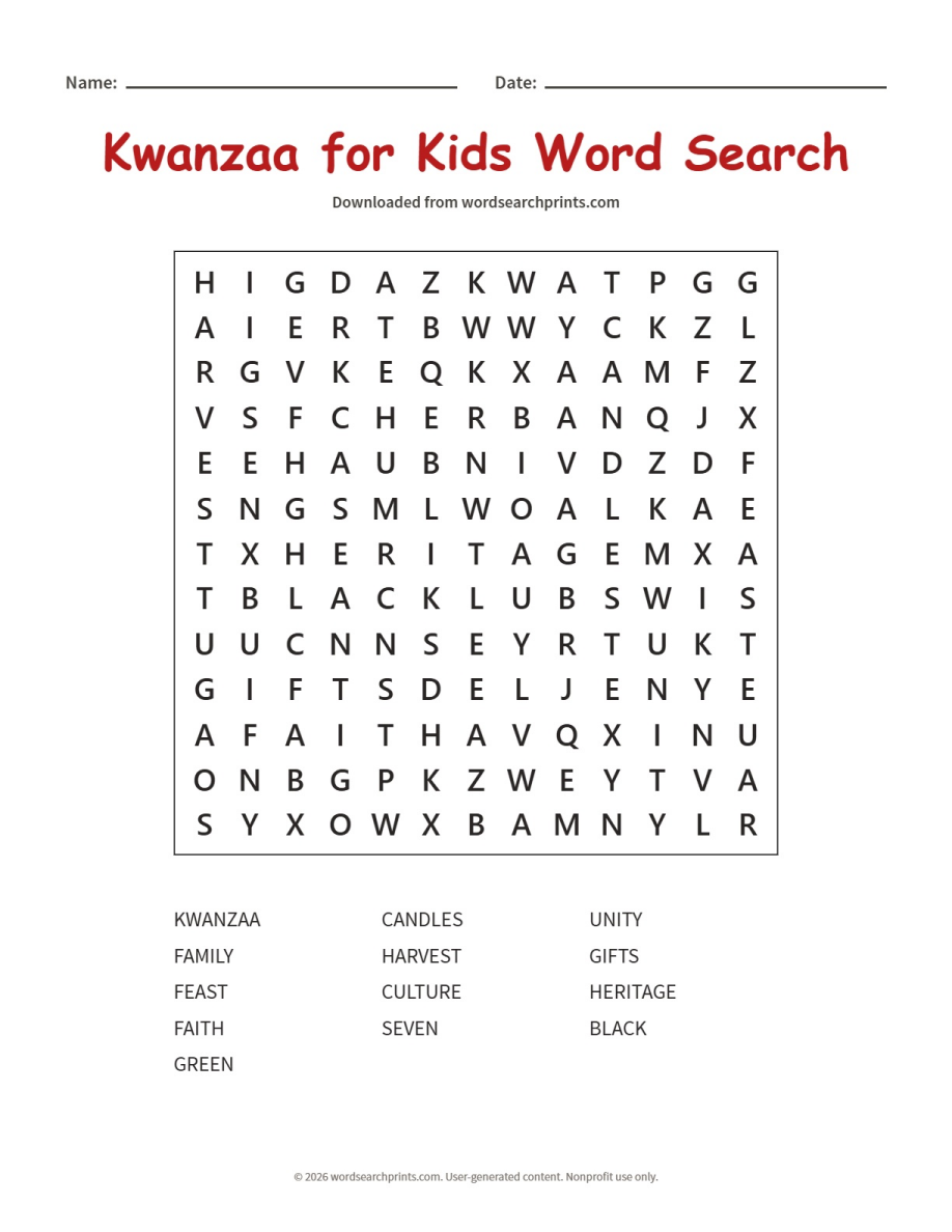 Kwanzaa for Kids Word Search