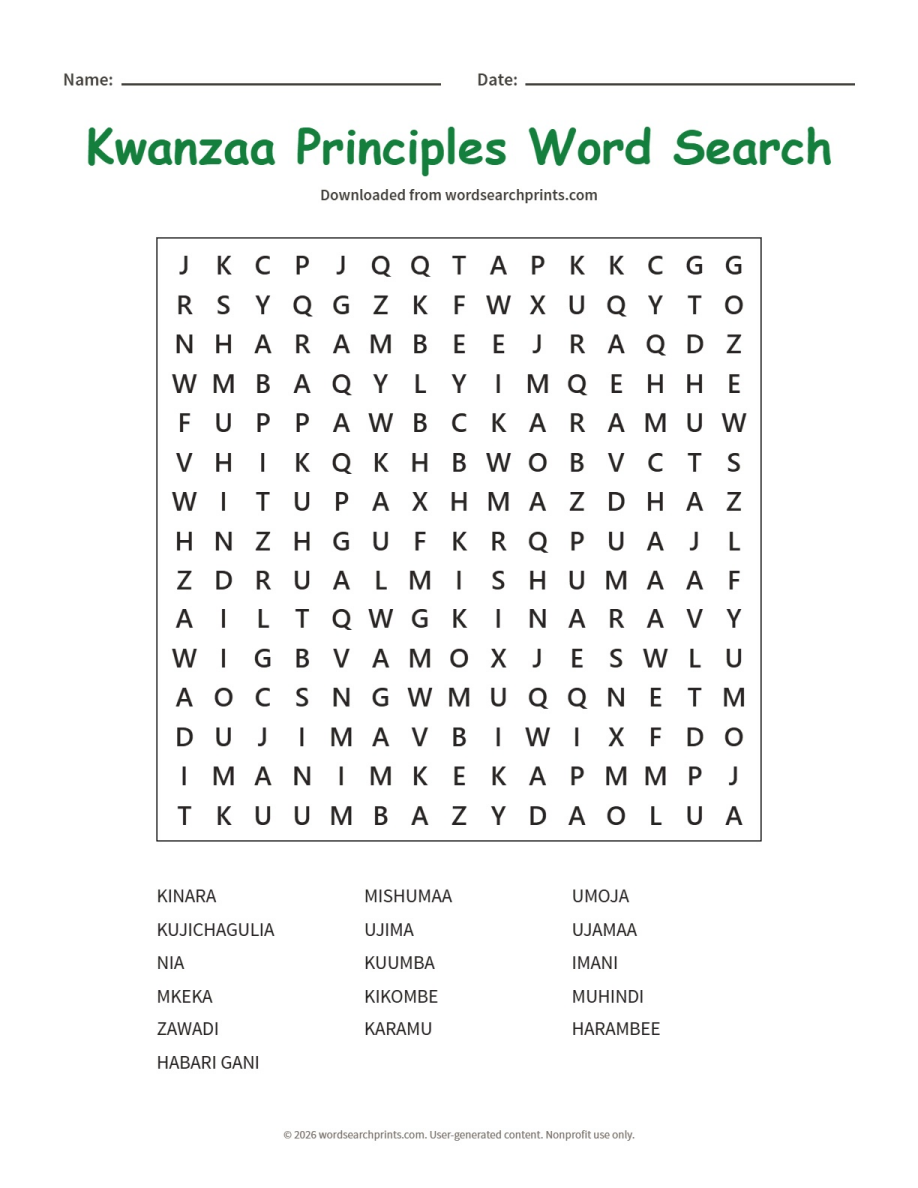 Kwanzaa Principles Word Search