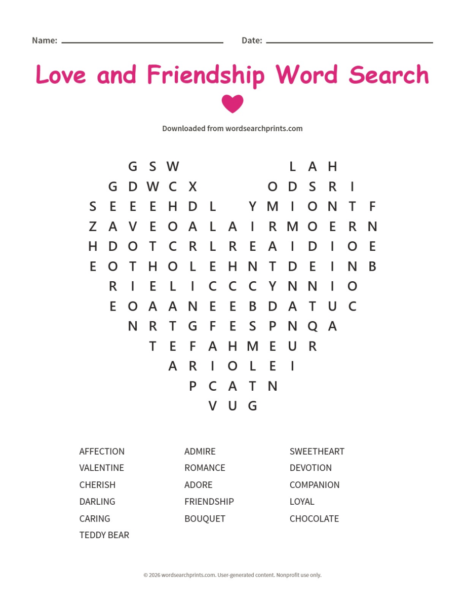 Love and Friendship Word Search