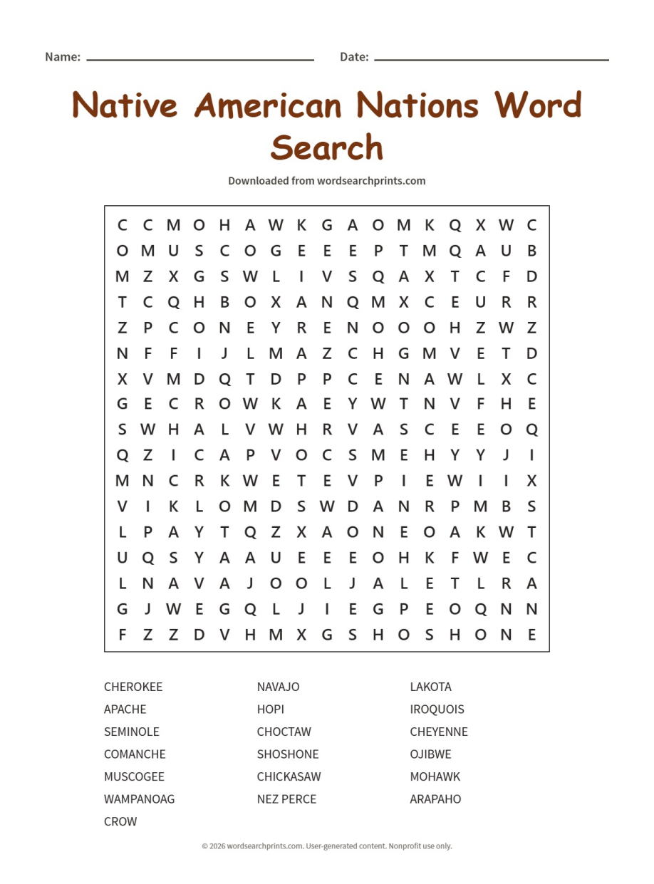 Native American Nations Word Search