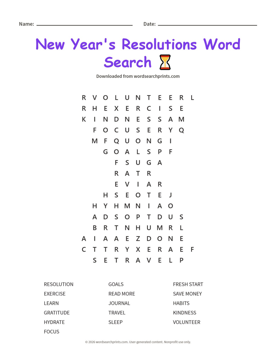 New Year's Resolutions Word Search printable worksheet preview