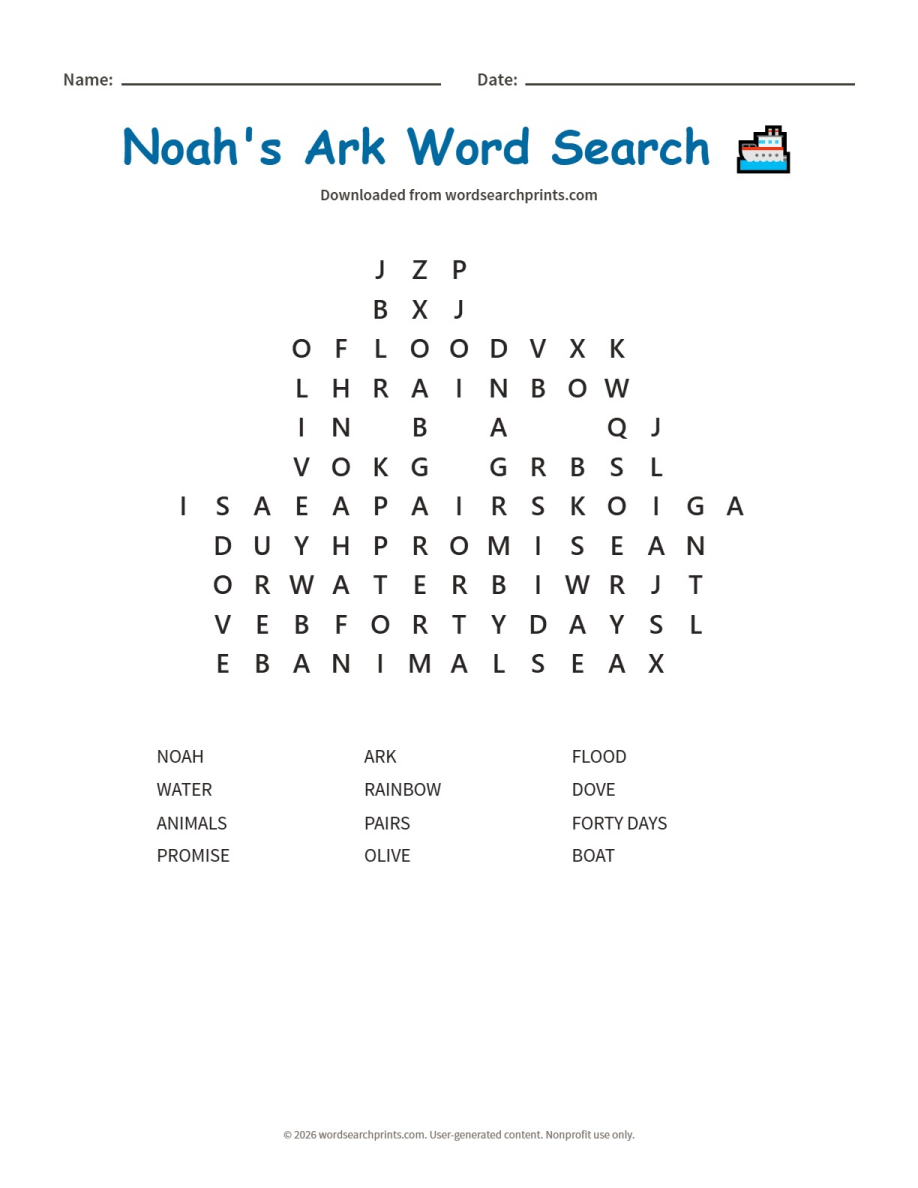 Noah's Ark Word Search
