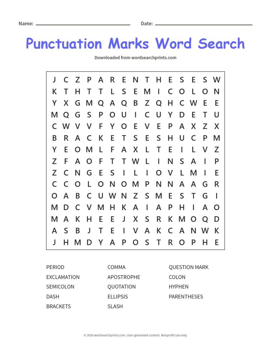 Punctuation Marks Word Search