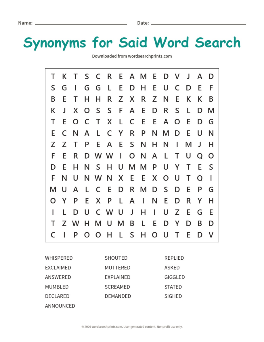 Synonyms for Said Word Search