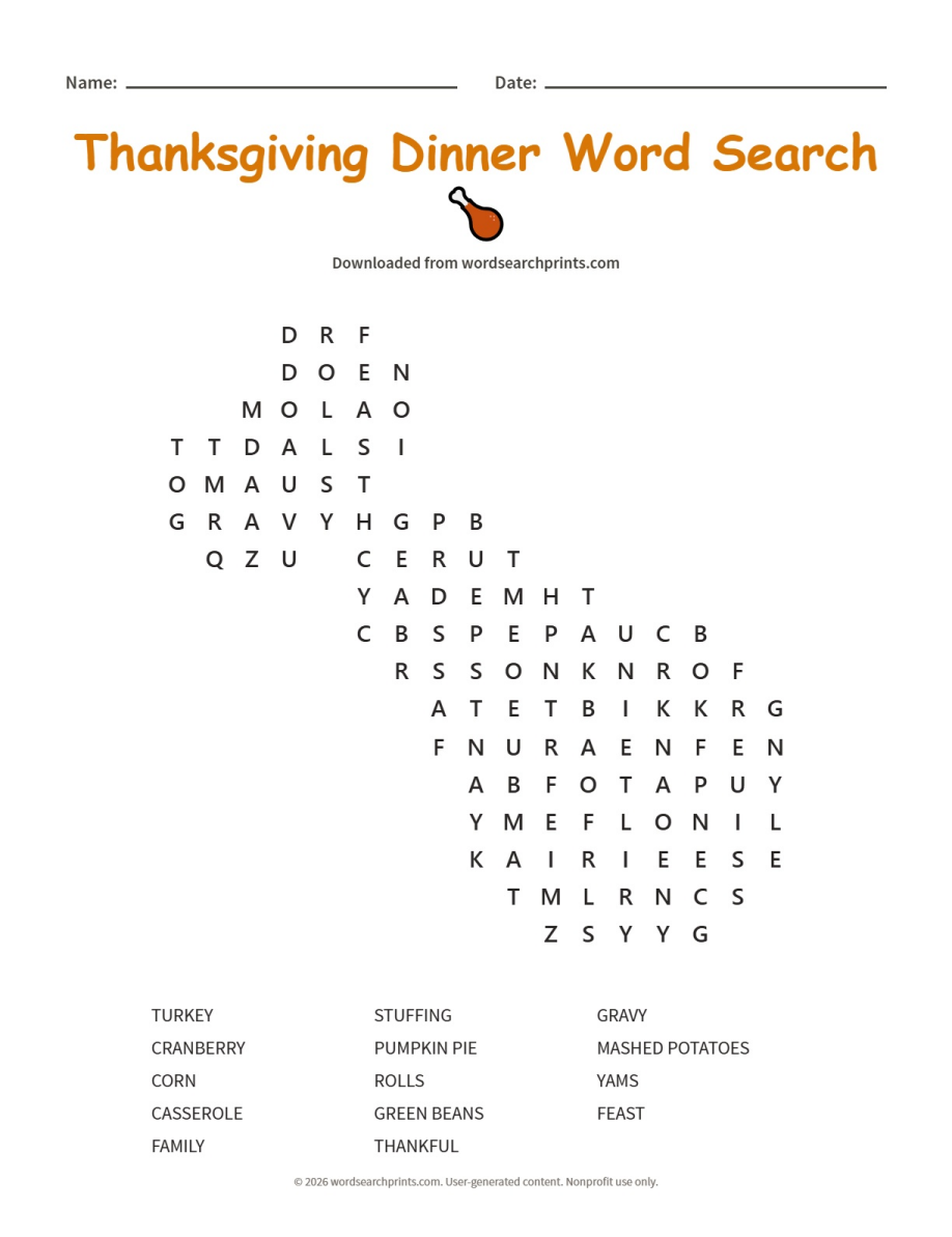 Thanksgiving Dinner Word Search printable worksheet preview
