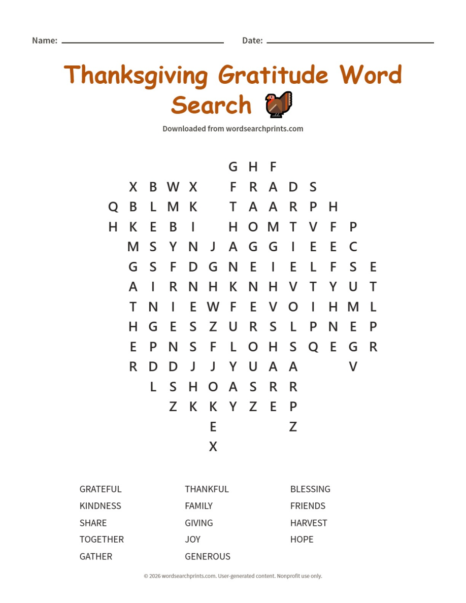 Thanksgiving Gratitude Word Search