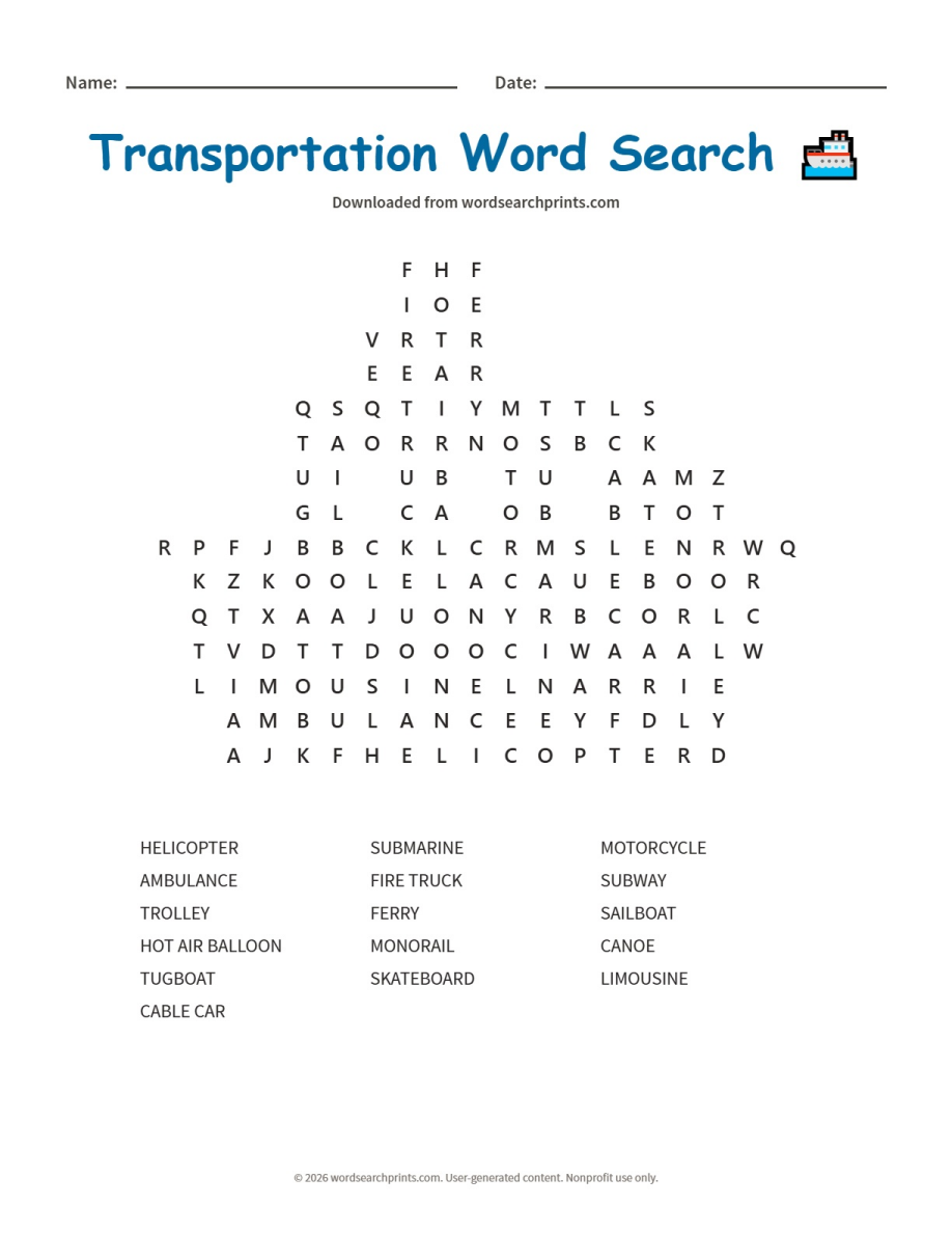 Transportation Word Search