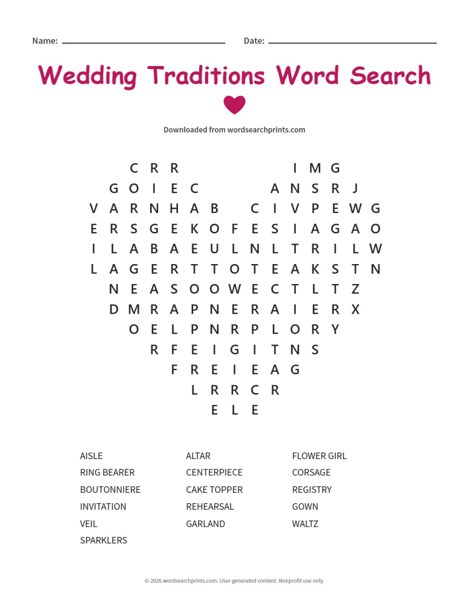 Wedding Traditions Word Search