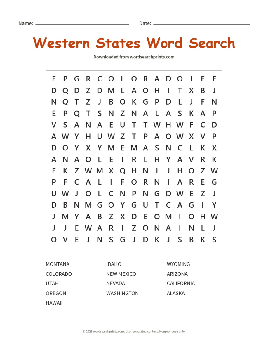 Western States Word Search
