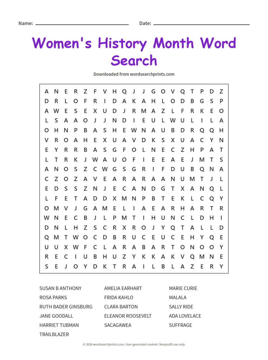 Women's History Month Word Search